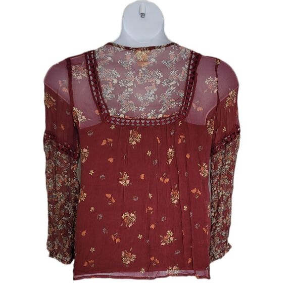 SUNDANCE blouse woodrose floral sheer long sleeve peasant top with cami XS - Picture 3 of 11